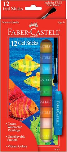 Faber-Castell Gel Sticks - 12 Twistable Watercolor Crayons for Kids with Brush - Watercolors for Kids in Saudi Arabia