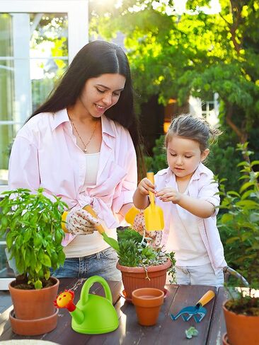 Biubee Toddler Gardening Tools Set - Kids Watering Can Toy, Child Gardening Set with Shovel Hand Rake, Made of Metal with Sturdy Plastic Handle - Garden Toys for Baby Outdoor Beach Sand Toy Gift in Kuwait