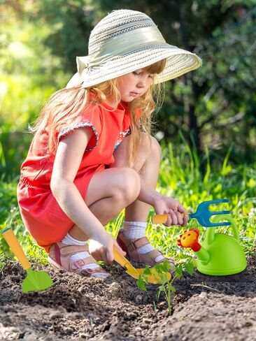 Biubee Toddler Gardening Tools Set - Kids Watering Can Toy, Child Gardening Set with Shovel Hand Rake, Made of Metal with Sturdy Plastic Handle - Garden Toys for Baby Outdoor Beach Sand Toy Gift in Kuwait