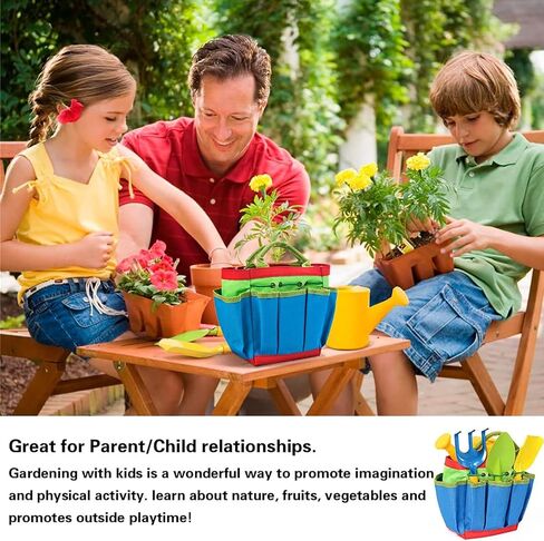 أدوات البستنة للأطفال من INNOCHEER، مجموعة أدوات الحديقة للأطفال مع كتاب دليل البستنة، علبة سقي، قفازات، مجرفة، مشط، مجرفة، سموك للأطفال وقبعة، الكل في واحد حقيبة البستنة (متعددة الألوان) in Kuwait