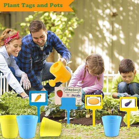 أدوات البستنة للأطفال من INNOCHEER، مجموعة أدوات الحديقة للأطفال مع كتاب دليل البستنة، علبة سقي، قفازات، مجرفة، مشط، مجرفة، سموك للأطفال وقبعة، الكل في واحد حقيبة البستنة (متعددة الألوان) in Kuwait
