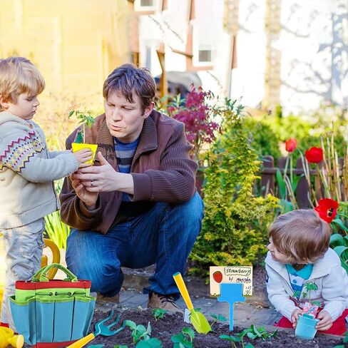 أدوات البستنة للأطفال من INNOCHEER، مجموعة أدوات الحديقة للأطفال مع كتاب دليل البستنة، علبة سقي، قفازات، مجرفة، مشط، مجرفة، سموك للأطفال وقبعة، الكل في واحد حقيبة البستنة (متعددة الألوان) in Kuwait