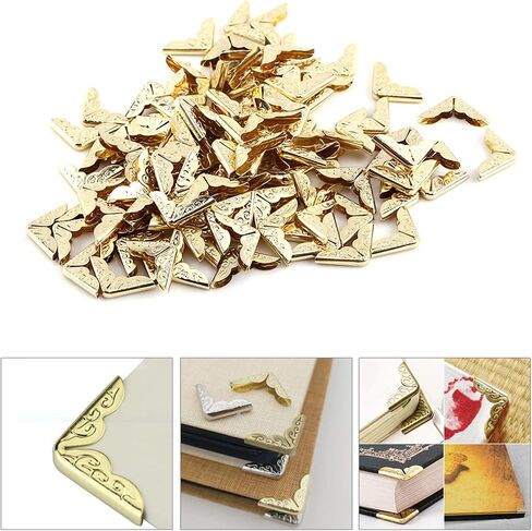 Gold Book Corners, Metal Book Corner Protectors, 100Pcs Retro Yellow Metal Corner Protector File Folder Corner Decorative Protector in Saudi Arabia
