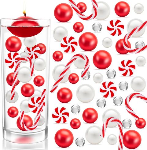 BYMORE 10000+ مجموعة حشو المزهرية العائمة DIY بما في ذلك 10000 قطعة من خرز جل الماء و70 قطعة من اللؤلؤ الأبيض الأحمر و20 قطعة من قصب الحلوى لديكور طاولة المنزل في عيد الميلاد in Kuwait