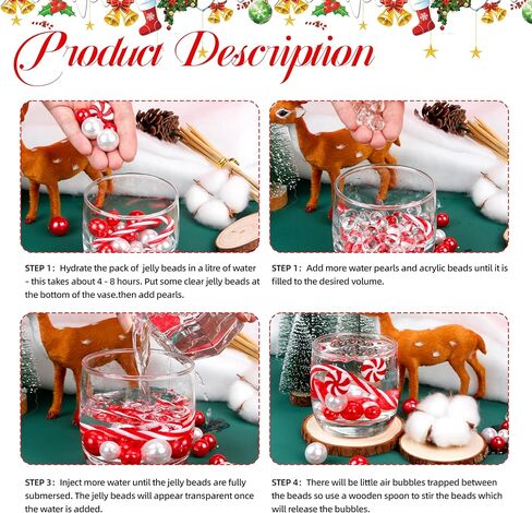 BYMORE 10000+ مجموعة حشو المزهرية العائمة DIY بما في ذلك 10000 قطعة من خرز جل الماء و70 قطعة من اللؤلؤ الأبيض الأحمر و20 قطعة من قصب الحلوى لديكور طاولة المنزل في عيد الميلاد in Kuwait