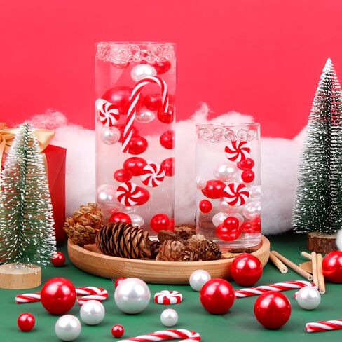 BYMORE 10000+ مجموعة حشو المزهرية العائمة DIY بما في ذلك 10000 قطعة من خرز جل الماء و70 قطعة من اللؤلؤ الأبيض الأحمر و20 قطعة من قصب الحلوى لديكور طاولة المنزل في عيد الميلاد in Kuwait