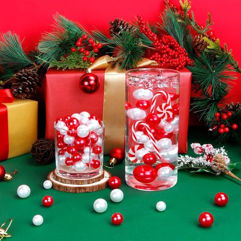 BYMORE 10000+ مجموعة حشو المزهرية العائمة DIY بما في ذلك 10000 قطعة من خرز جل الماء و70 قطعة من اللؤلؤ الأبيض الأحمر و20 قطعة من قصب الحلوى لديكور طاولة المنزل في عيد الميلاد in Kuwait