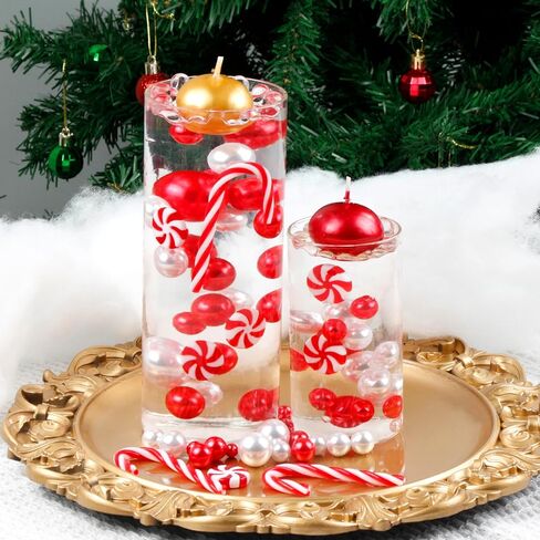 BYMORE 10000+ مجموعة حشو المزهرية العائمة DIY بما في ذلك 10000 قطعة من خرز جل الماء و70 قطعة من اللؤلؤ الأبيض الأحمر و20 قطعة من قصب الحلوى لديكور طاولة المنزل في عيد الميلاد in Kuwait