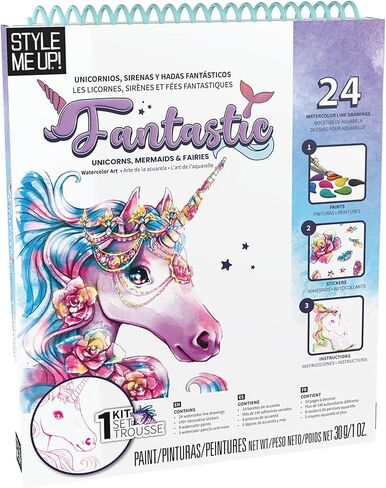 Style Me Up: يونيكورن رائع، حوريات البحر والجنيات، مجموعة طلاء بالألوان المائية، تتضمن 24 قالبًا، وكتيب تفصيلي يعلم الأطفال أساسيات الرسم بالألوان المائية، للأعمار من 8 سنوات فما فوق in Kuwait