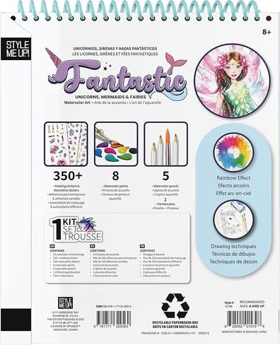 Style Me Up: يونيكورن رائع، حوريات البحر والجنيات، مجموعة طلاء بالألوان المائية، تتضمن 24 قالبًا، وكتيب تفصيلي يعلم الأطفال أساسيات الرسم بالألوان المائية، للأعمار من 8 سنوات فما فوق in Kuwait