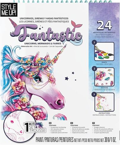 Style Me Up: يونيكورن رائع، حوريات البحر والجنيات، مجموعة طلاء بالألوان المائية، تتضمن 24 قالبًا، وكتيب تفصيلي يعلم الأطفال أساسيات الرسم بالألوان المائية، للأعمار من 8 سنوات فما فوق in Kuwait