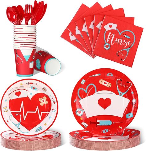 168 قطعة من ديكورات حفلات التخرج للممرضات، مجموعة أدوات مائدة لحفلات أعياد الميلاد الطبية للأطباء والممرضات مكونة من 24 ضيفًا وأطباق حلوى العشاء وأكواب ومناديل للأطباء النهاريين ومدرسة التمريض ومستلزمات الحفلات (أسود) in Kuwait