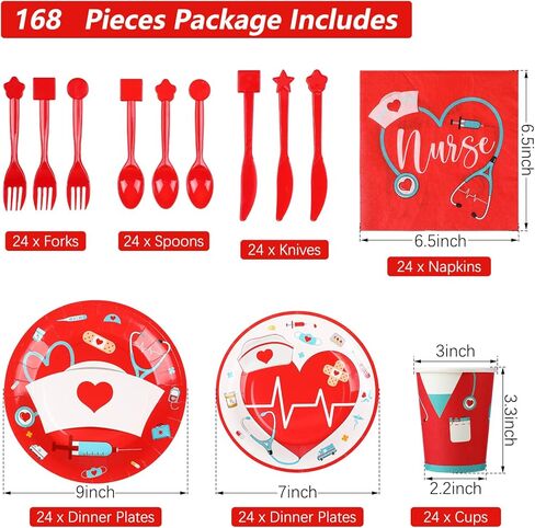 168 قطعة من ديكورات حفلات التخرج للممرضات، مجموعة أدوات مائدة لحفلات أعياد الميلاد الطبية للأطباء والممرضات مكونة من 24 ضيفًا وأطباق حلوى العشاء وأكواب ومناديل للأطباء النهاريين ومدرسة التمريض ومستلزمات الحفلات (أسود) in Kuwait