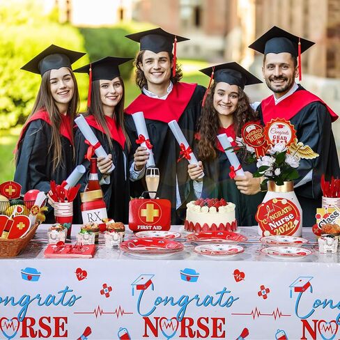 168 قطعة من ديكورات حفلات التخرج للممرضات، مجموعة أدوات مائدة لحفلات أعياد الميلاد الطبية للأطباء والممرضات مكونة من 24 ضيفًا وأطباق حلوى العشاء وأكواب ومناديل للأطباء النهاريين ومدرسة التمريض ومستلزمات الحفلات (أسود) in Kuwait
