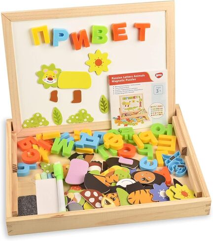 لعبة بازل مغناطيسية خشبية متعددة الوظائف بتصميم حروف ابجدية روسية، العاب تعليمية وتعليمية للاطفال in Kuwait