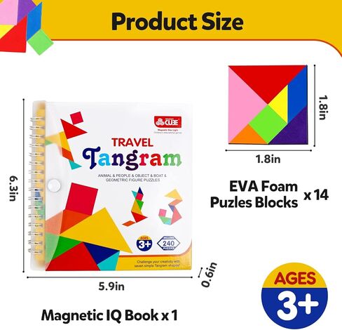 Travel Tangram Puzzle Car Game Magnetic Pattern Blocks Road Airplane Trip Essentials Activities Montessori Educational Toys Brain Teasers Book for Age 4-8 Kids Boys Girls Toddler (240 Solution) in Kuwait