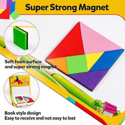 Travel Tangram Puzzle Car Game Magnetic Pattern Blocks Road Airplane Trip Essentials Activities Montessori Educational Toys Brain Teasers Book for Age 4-8 Kids Boys Girls Toddler (240 Solution) in Kuwait