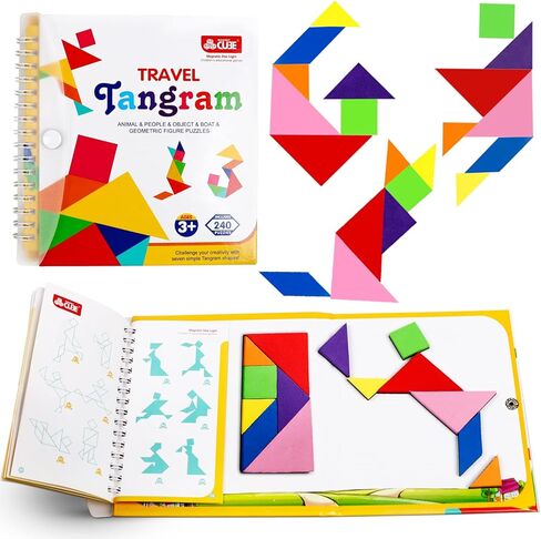 Travel Tangram Puzzle Car Game Magnetic Pattern Blocks Road Airplane Trip Essentials Activities Montessori Educational Toys Brain Teasers Book for Age 4-8 Kids Boys Girls Toddler (240 Solution) in Kuwait