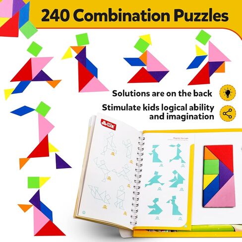 Travel Tangram Puzzle Car Game Magnetic Pattern Blocks Road Airplane Trip Essentials Activities Montessori Educational Toys Brain Teasers Book for Age 4-8 Kids Boys Girls Toddler (240 Solution) in Kuwait
