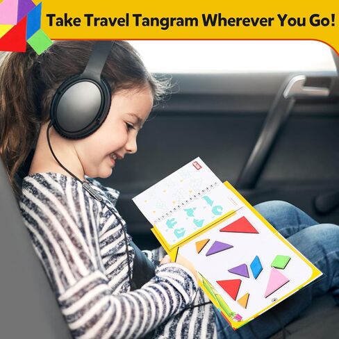 Travel Tangram Puzzle Car Game Magnetic Pattern Blocks Road Airplane Trip Essentials Activities Montessori Educational Toys Brain Teasers Book for Age 4-8 Kids Boys Girls Toddler (240 Solution) in Kuwait