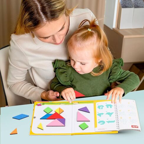 Travel Tangram Puzzle Car Game Magnetic Pattern Blocks Road Airplane Trip Essentials Activities Montessori Educational Toys Brain Teasers Book for Age 4-8 Kids Boys Girls Toddler (240 Solution) in Kuwait