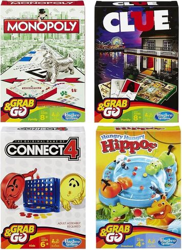 Hasbro Family Grab and Go Variety Pack Bundle: Clue, Monopoly, Connect 4 and Hungry Hungry Hippos Travel sized Board Games (4 Items) in Saudi Arabia