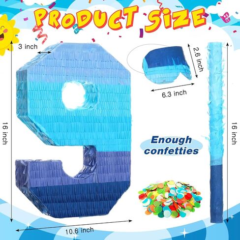Number 1 Pinata with Stick Blindfold Confetti, Gradient Blue Pinata for Kids 1st Birthday Party Large Blue Pinata for Boys Girls Birthday Anniversary Celebration Decoration Supplies (Number 1) in Kuwait