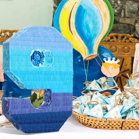 Number 1 Pinata with Stick Blindfold Confetti, Gradient Blue Pinata for Kids 1st Birthday Party Large Blue Pinata for Boys Girls Birthday Anniversary Celebration Decoration Supplies (Number 1) in Kuwait