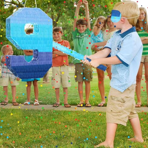 Number 1 Pinata with Stick Blindfold Confetti, Gradient Blue Pinata for Kids 1st Birthday Party Large Blue Pinata for Boys Girls Birthday Anniversary Celebration Decoration Supplies (Number 1) in Kuwait