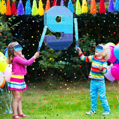 Number 1 Pinata with Stick Blindfold Confetti, Gradient Blue Pinata for Kids 1st Birthday Party Large Blue Pinata for Boys Girls Birthday Anniversary Celebration Decoration Supplies (Number 1) in Kuwait
