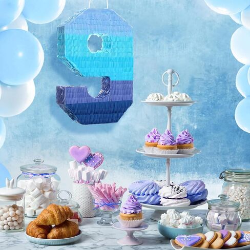 Number 1 Pinata with Stick Blindfold Confetti, Gradient Blue Pinata for Kids 1st Birthday Party Large Blue Pinata for Boys Girls Birthday Anniversary Celebration Decoration Supplies (Number 1) in Kuwait