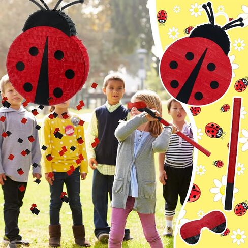 Charniol Ladybug Pinata with a Blindfold and Bat Confetti Ladybug Party Decorations for Birthday Party Summer Theme Parties Carnival Decorations, 15.75x11.42x2.76 Inches in Saudi Arabia