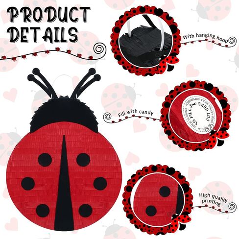 Charniol Ladybug Pinata with a Blindfold and Bat Confetti Ladybug Party Decorations for Birthday Party Summer Theme Parties Carnival Decorations, 15.75x11.42x2.76 Inches in Saudi Arabia