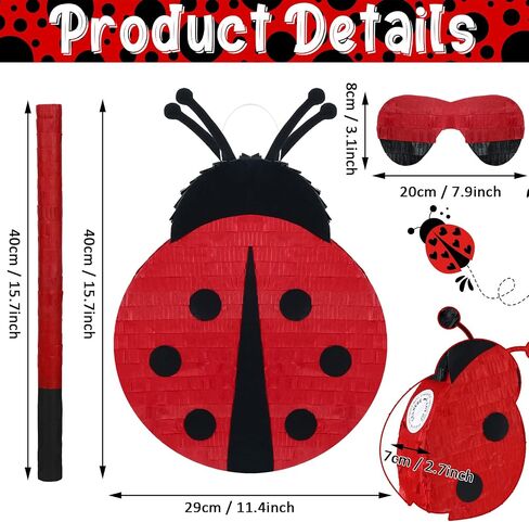 Charniol Ladybug Pinata with a Blindfold and Bat Confetti Ladybug Party Decorations for Birthday Party Summer Theme Parties Carnival Decorations, 15.75x11.42x2.76 Inches in Saudi Arabia