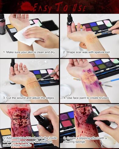 Roizefar Halloween SFX Makeup Kit,8 Colors Professional Special Effect Face Body Paint Palette with Scar Wax,Fake Blood Cream with Brushes,Spatula Tool,Stipple Sponge for Christmas Gifts,Cosplay in Kuwait