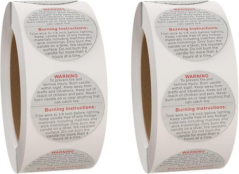 1000 قطعة من ملصقات التحذير من الشموع البيضاء مقاس 1.5 انش مقاومة للماء لملصقات شموع برطمانات الشموع التي تصنعها بنفسك in Kuwait