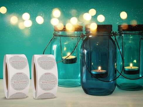 1000 قطعة من ملصقات التحذير من الشموع البيضاء مقاس 1.5 انش مقاومة للماء لملصقات شموع برطمانات الشموع التي تصنعها بنفسك in Kuwait