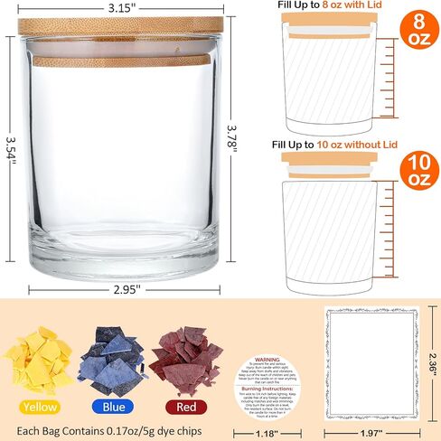 يوني هارت 12 عبوة من برطمانات الشموع الزجاجية 8 اونصة لصنع الشموع، برطمانات شموع شفافة مع اغطية من الخيزران وملصقات لاصقة، حاويات شموع فارغة كبيرة لصنع الشموع - امنة للاستخدام في غسالة الصحون in Kuwait