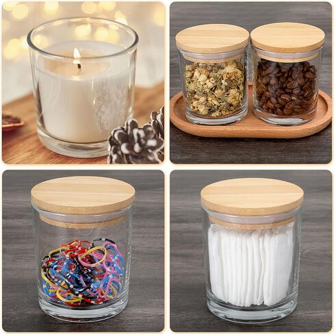 يوني هارت 12 عبوة من برطمانات الشموع الزجاجية 8 اونصة لصنع الشموع، برطمانات شموع شفافة مع اغطية من الخيزران وملصقات لاصقة، حاويات شموع فارغة كبيرة لصنع الشموع - امنة للاستخدام في غسالة الصحون in Kuwait