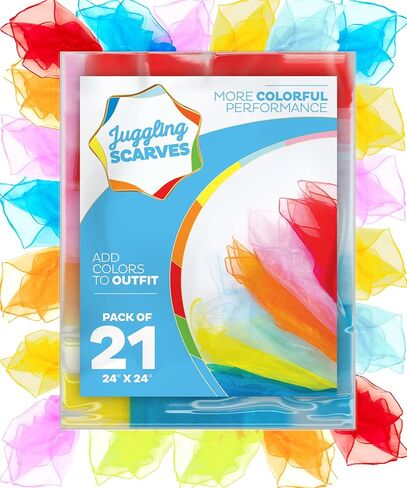 BASIC CONCEPTS Juggling Scarves (21 Pack), Play Scarves for Teens (7 Vibrant Colors), Dancing Scarves for Music and Movement, Fun Juggling Sets, Cool Rainbow Scarves Dance Props in Kuwait