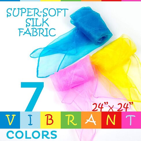 BASIC CONCEPTS Juggling Scarves (21 Pack), Play Scarves for Teens (7 Vibrant Colors), Dancing Scarves for Music and Movement, Fun Juggling Sets, Cool Rainbow Scarves Dance Props in Kuwait