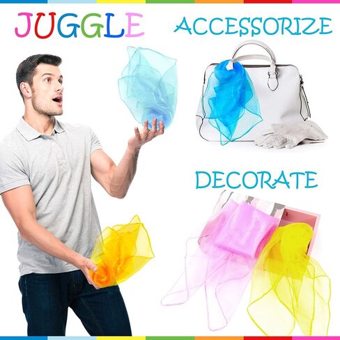 BASIC CONCEPTS Juggling Scarves (21 Pack), Play Scarves for Teens (7 Vibrant Colors), Dancing Scarves for Music and Movement, Fun Juggling Sets, Cool Rainbow Scarves Dance Props in Kuwait