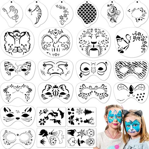 Marspark 24 Pcs Halloween Face Paint Stencils Set Reusable Face Painting Makeup Stencils Face DIY Art Template for Halloween Cosplay (Animal Style) in Kuwait