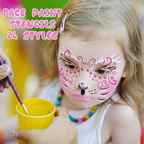 Marspark 24 Pcs Halloween Face Paint Stencils Set Reusable Face Painting Makeup Stencils Face DIY Art Template for Halloween Cosplay (Animal Style) in Kuwait
