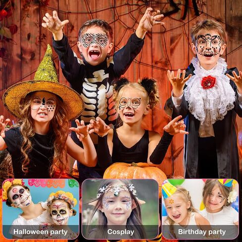 Marspark 24 Pcs Halloween Face Paint Stencils Set Reusable Face Painting Makeup Stencils Face DIY Art Template for Halloween Cosplay (Animal Style) in Kuwait