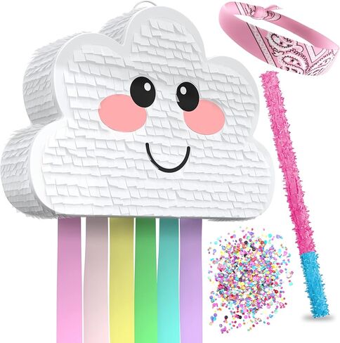 Cloud Rainbow Pinata 4-piece bundle for kids (17.5"x11"x5") Perfect for Cute Rainbow Birthday Decorations, Girls Party Supplies, 1st b-day Parties and More by Jergrim in Kuwait