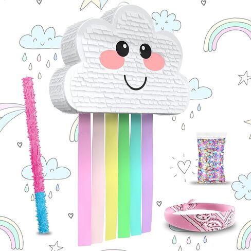 Cloud Rainbow Pinata 4-piece bundle for kids (17.5"x11"x5") Perfect for Cute Rainbow Birthday Decorations, Girls Party Supplies, 1st b-day Parties and More by Jergrim in Kuwait