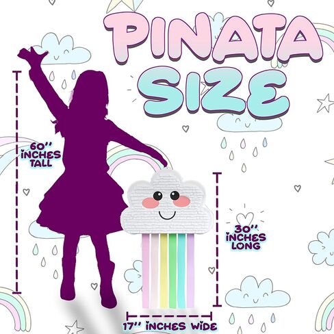 Cloud Rainbow Pinata 4-piece bundle for kids (17.5"x11"x5") Perfect for Cute Rainbow Birthday Decorations, Girls Party Supplies, 1st b-day Parties and More by Jergrim in Kuwait