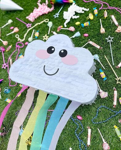 Cloud Rainbow Pinata 4-piece bundle for kids (17.5"x11"x5") Perfect for Cute Rainbow Birthday Decorations, Girls Party Supplies, 1st b-day Parties and More by Jergrim in Kuwait