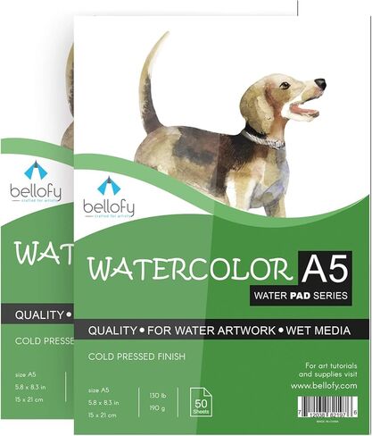 Bellofy Water Coloring Paper Journal - Painting Paper for Kids w/Cold Press Watercolor Paper Finish - 5.8x8.3 in - 130 IB 190 GSM - Watercolor Paper Kids & Artists Will Love - Art Paper for Wet Media in Kuwait